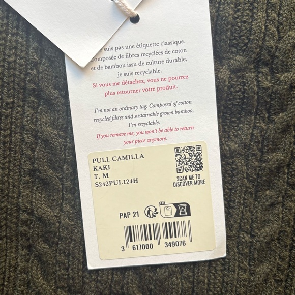 Sézane Camilla Wool Sweater Khaki Green NWT Size M - Picture 7 of 9